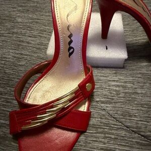 Nina Red Heels with Gold Detail